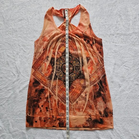 Vintage Orange Geometric Tribal Print Sleeveless Racerback Top Women's Large - Picture 11 of 11